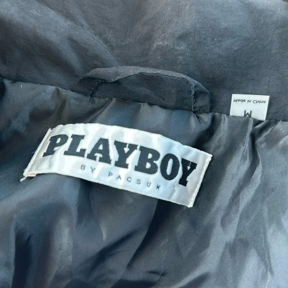 PLAYBOY by Pacsun Snap Nylon Jacket  Bunny Logo Jacket, Black & Yellow, Medium